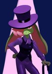 anthro cane clothing female fur green_body green_fur hair hair_over_eye hat headgear headwear one_eye_obstructed solo top_hat 20daysapple lagomorph leporid mammal rabbit 2021 hi_res