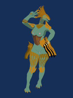 anthro armor clothed clothing female genitals horn nipples partially_armored partially_clothed solo standing vulva thecopiedcat capcom monster_hunter genie_(thecopiedcat) jin_dahaad leviathan_(mh) reptile scalie 3:4 absurd_res alpha_channel colored hi_res