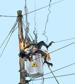 anthro fire gore male power_lines solo wire jeffusherb digital_media_(artwork) pixel_(artwork)