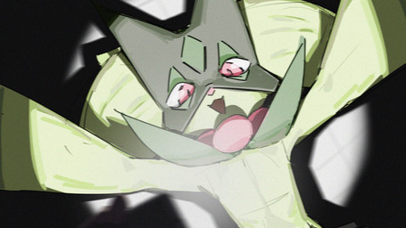 ambiguous_anthro ambiguous_gender anthro biped featureless_chest first_person_view flat_chested light light_beam looking_at_viewer looking_down looking_down_at_viewer low-angle_view mask open_:3 open_mouth open_smile pinned smile solo wearing_mask worm's-eye_view dwelne nintendo pokemon generation_9_pokemon meowscarada pokemon_(species) 2026 colored_sketch digital_drawing_(artwork) digital_media_(artwork) hi_res sketch