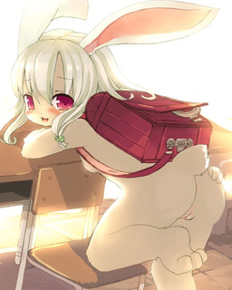 against_chair against_desk against_furniture against_surface anthro anus backpack bent_over biped blush breasts butt chair classroom desk female fur furniture genitals hair hand_on_butt inside loli looking_at_viewer looking_back mooning pink_eyes randoseru rear_view school side_boob solo standing table vulva white_body white_fur white_hair wood wood_chair wood_furniture young young_anthro young_female kishibe lagomorph leporid mammal rabbit 4:5