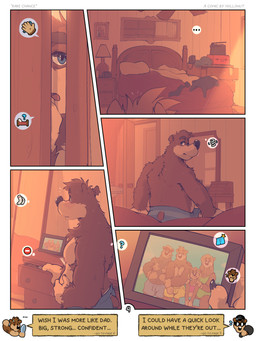 anthro bed bedding bedroom black_nose blanket blue_eyes blush bodily_fluids body_hair bottomwear bra brown_body brown_fur ceiling_fan choose_your_own_adventure claws clothed clothing door door_handle doorknob drawer electric_fan electronics family family_photo family_portrait female fur furniture inside lamp light looking_back male messy_room mirror nipples on_bed one-piece_swimsuit pajama_pants pajamas peaking photo picture_frame pillow radio shorts sitting sitting_on_bed smile solo standing sunlight sweat sweatdrop swimwear tail text topless topless_anthro topless_male underwear hollonut banjo-kazooie rareware banjo's_dad_(hollonut) banjo's_mother_(hollonut) banjo_(banjo-kazooie) tooty bear mammal ursine 2025 3:4 comic digital_drawing_(artwork) digital_media_(artwork) english_text hi_res brother_(lore) brother_and_sister_(lore) daughter_(lore) father_(lore) father_and_child_(lore) father_and_son_(lore) mother_(lore) mother_and_child_(lore) mother_and_daughter_(lore) parent_(lore) parent_and_child_(lore) parent_and_daughter_(lore) parent_and_son_(lore) sibling_(lore) sister_(lore) son_(lore)