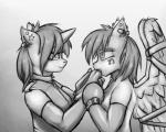 2015 5:4 anthro anthrofied bdsm bondage bound duo equid equine feathered_wings feathers female friendship_is_magic hasbro horn krd krd_(oc) latex mammal monochrome my_little_pony mythological_creature mythological_equine mythology pegasus piercing rainbow_dash_(mlp) unicorn vinyl_scratch_(mlp) wings