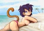 beach black_hair breasts cloud detailed_background female hair looking_at_viewer outside purple_eyes sand seaside side_boob sky solo furboz dragon_ball dragon_ball_z gine alien animal_humanoid humanoid mammal mammal_humanoid monkey_humanoid primate primate_humanoid saiyan