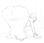 anthro bent_over big_breasts big_butt book breasts butt clothing dress eyewear female footwear glasses high_heels huge_butt shoes side_boob solo marauder6272 headmistress_(jwinkz) avian bird cockatoo parrot black_and_white hi_res monochrome sketch