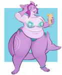 anthro bra clothing female hair horn looking_at_viewer obese obese_anthro obese_female overweight overweight_anthro overweight_female smile solo standing underwear mochi-squish elmelie fish marine shark absurd_res hi_res