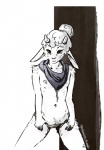 anthro breasts clothing cloven_hooves female genitals hooves horn mostly_nude nipples panties pussy scarf small_breasts solo underwear thalomine marble_(thalomine) bovid caprine domestic_goat goat mammal nigerian_dwarf_goat greyscale monochrome