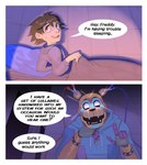 2022 absurd_res age_difference animatronic anthro bear clothing comic digital_media_(artwork) english_text five_nights_at_freddy's five_nights_at_freddy's:_security_breach glamrock_freddy glowing glowing_eyes good_parenting gregory_(fnaf) hi_res human machine male mammal novumave power_cord robot scottgames size_difference smaller_male steel_wool_studios text young young_human young_male younger_male
