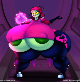 alternate_species areola big_breasts boots bottomwear breasts clothing female footwear gloves green_areola green_body handwear hoodie huge_breasts huge_hips huge_thighs hyper hyper_breasts hyper_hips hyper_thighs looking_at_viewer nipple_outline not_furry pants sharp_teeth shoes smile solo teeth thick_thighs topwear wide_hips yellow_eyes clock-face cornchip21 invader_zim nickelodeon temp_the_imp alien humanoid irken hi_res