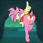 anthro bikini breasts cave clothing feet female green_eyes hair holding_breath pink_body pink_hair solo swimming swimwear two-piece_swimsuit underwater water the_mad_monk sega sonic_the_hedgehog_(series) amy_rose eulipotyphlan hedgehog mammal