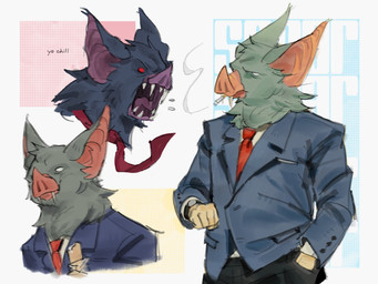 5_fingers clock clothed clothing eating eating_food fingers for_a_head humanoid_hands smoking solo watch white_eyes wristwatch pifaruu dispatch sonar_(dispatch) animal_head animal_humanoid bat humanoid mammal 4:3 absurd_res hi_res multiple_images