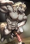 animal_genitalia animal_penis anthro areola balls barazoku bathroom big_penis blonde_hair blue_eyes bodily_fluids bubble butt cum cum_bubble cum_drip dripping ejaculation equine_genitalia equine_penis flexing fur genital_fluids genitals glory_hole grey_body grey_fur hair hand_on_hip hand_on_own_hip high-angle_view hooves looking_at_viewer male muscular muscular_anthro muscular_male nipples nude pecs penis public_restroom smile smiling_at_viewer smirk smirking_at_viewer solo standing dioni5 equid equine horse mammal 2025 hi_res