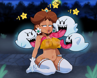 after_kiss ambiguous_gender areola armpit_fetish armpit_lick armpit_play bodily_fluids breast_lick breast_play breasts brown_hair clothing crop_top drooling eye_roll female female/ambiguous gloves group hair half-closed_eyes handwear kneeling larger_female legwear licking lips long_tongue looking_pleasured male male_on_human narrowed_eyes navel night nipples not_furry open_mouth outside saliva saliva_on_face saliva_string shirt size_difference smaller_ambiguous star stockings tan_body tan_skin thigh_highs tongue tongue_out topwear translucent translucent_clothing white_body white_clothing white_gloves white_handwear somescrub mario_bros nintendo princess_daisy boo_(mario) ghost human mammal spirit waddling_head 2021 5:4 digital_media_(artwork) hi_res