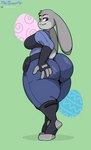 anthro big_butt bottomwear butt clothed clothing disney female fur grey_body grey_fur hand_on_butt hand_on_own_butt hi_res judy_hopps lagomorph leporid looking_back mammal pants panty_lines rabbit solo thetyrant thick_thighs zootopia
