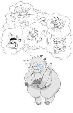 anthro bdsm big_breasts big_butt bite bodily_fluids bondage bound braces breasts butt drooling female flustered fur halsey_tradson hand_holding internal kissing_cheek looking_pleasured loser masturbation nerd overweight overweight_anthro overweight_female pubes saliva solo standing thought_bubble white_body white_fur sowedidit bovid caprine goat mammal hi_res