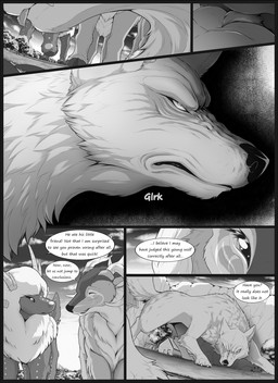 building claws cloud defensive dialogue ears_up extreme_size_difference eyes_closed facial_markings feral group head_markings male markings narrowed_eyes raised_tail serious size_difference sound_effects tail text s2-freak schwarzpelz bovid canid canine canis caprine deer hybrid mammal wolf comic english_text hi_res monochrome