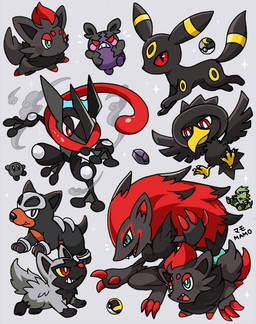 3_fingers 3_toes 4_toes ambiguous_anthro ambiguous_feral ambiguous_gender angry anisodactyl anthro beak beak_closed biped black_body black_ears black_feathers black_fur black_inner_ear black_nose black_skin black_tail blush blush_stickers cheek_tuft claw_fingers claw_toes claws digitigrade empty_eyes facial_tuft feathers featureless_legs feet feral fingers fluffy fluffy_tail frown fur grey_background grey_body grey_ears grey_fur grey_skin grey_tail group half-closed_eyes head_tuft large_group long_tongue markings moon_ball mouth_closed multicolored_body multicolored_ears multicolored_fur multicolored_skin narrowed_eyes orange_body orange_fur paws pokeball pseudo_hat pupils purple_body purple_fur quadruped red_body red_claws red_eyes red_fur red_nose red_tongue ring_(marking) ruff running scuted_legs scutes short_tail simple_background slit_pupils smoke snout standing tail tail_feathers teal_eyes teeth toe_claws toes tongue tongue_out tuft two_tone_ears two_tone_tail ultra_ball white_body white_claws white_pupils white_skin yellow_beak yellow_body yellow_ears yellow_fur yellow_legs yellow_sclera yellow_tail mamobot kirby_(series) nintendo pokemon kirby avian bird canid canine corvid eeveelution generation_2_pokemon generation_3_pokemon generation_5_pokemon generation_8_pokemon houndour mammal morpeko morpeko_(hangry_mode) murkrow oscine passerine pokemon_(species) poochyena shiny_pokemon tyranitar umbreon waddling_head zoroark zorua 2026 dark_theme hi_res signature