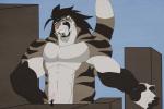 abs anthro athletic biceps big_muscles biped black_hair blue_eyes fur grin hair heart_symbol macro male muscular muscular_anthro muscular_male nude pecs pink_nose pose smile solo standing teeth dazen_cobalt dazen_(character) felid mammal pantherine tiger 3:2