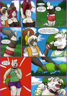 8_panel_comic anthro blockage_(layout) boop bottle collar container dialogue eight_frame_image female female/female forced forced_transformation group horizontal_staggering inanimate_transformation male male/female nightmare_fuel nose_boop running shrinking size_transformation staggering_(layout) text transformation trio vertical_blockage pickles-hyena canid canine canis civet lagomorph leporid mammal rabbit viverrid wolf comic english_text hi_res multiple_scenes