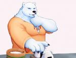 anthro blue_eyes clothing food fur humanoid_hands male musclegut muscular shirt solo topwear white_body white_fur kumadasi kumaura721 sdorica crushfang_(sdorica_sunset) bear mammal polar_bear ursine 2019