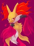 ambiguous_gender anthro big_ears fur heart_symbol looking_at_viewer red_body red_eyes red_fur simple_background solo standing white_body white_fur yellow_body yellow_fur ino nintendo pokemon canid canine delphox generation_6_pokemon mammal pokemon_(species) hi_res