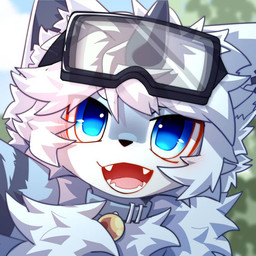 1_horn anthro bell bell_collar biped black_nose blue_eyes blurred_background blush blush_lines chest_tuft collar eyewear eyewear_on_head fangs fluffy fluffy_tail fur goggles goggles_on_head grey_body grey_fur horn inner_ear_fluff kemono looking_at_viewer male multicolored_body multicolored_fur neck_tuft open_mouth outside solo tail teeth tuft two_tone_body two_tone_fur white_body white_fur hlg7777 canid canine canis mammal wolf 1:1 2025 bust_portrait cel_shading chinese_description digital_drawing_(artwork) digital_media_(artwork) portrait shaded translated_description