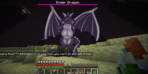 anthro big_breasts black_body breasts countershading featureless_breasts female genitals gesture grey_body grey_countershading hand_gesture horn laughing_at_viewer leaning leaning_forward looking_at_viewer membrane_(anatomy) membranous_wings non-mammal_breasts nude pointing pointing_at_viewer purple_eyes screencap screencap_background solo tail text the_end_(minecraft) vulva wings tcg_(artist) microsoft minecraft mojang mythology xbox_game_studios jean_(minecraft) dragon ender_dragon mythological_creature mythological_scalie scalie digital_media_(artwork) english_text hi_res