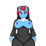 2_horns anthro blue_body blue_eyes bouncing_breasts breasts female habit hair horn nun oblivious red_hair solo walking arisenleaf fluffy_pony lilith_(arisenleaf) equid equine humanoid mammal animated hi_res unfinished