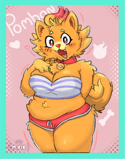 anthro belly big_breasts bottomwear breasts clothed clothed_anthro clothed_female clothing collar eyebrows female fluffy fluffy_tail fully_clothed fully_clothed_anthro fully_clothed_female happy navel overweight overweight_female paws pokeball pokeball_collar shorts slightly_chubby slightly_chubby_anthro slightly_chubby_female solo tail teeth thick_thighs tongue tongue_out tuft mvikt nintendo pokemon pokemon_winds_and_waves canid canine generation_10_pokemon mammal pokemon_(species) pombon 2026 hi_res