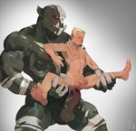 abs anal anal_penetration balls big_dom_small_sub big_muscles big_pecs big_penis blonde_hair blush bodily_fluids carrying_another carrying_partner claws cum cum_drip cum_in_ass cum_inside cum_on_penis cumshot dominant dominant_humanoid dominant_male dripping duo ejaculation erection eye_scar facial_scar genital_fluids genitals green_body hair holding_partner human_on_humanoid human_penetrated humanoid_dominating_human humanoid_penetrating humanoid_penetrating_human humanoid_pointy_ears interspecies larger_humanoid larger_male male male/male male_penetrated male_penetrating male_penetrating_male markings muscular muscular_humanoid muscular_male muscular_top nipples nude orgasm pecs penetration penile penile_penetration penis penis_in_ass penis_size_difference reverse_stand_and_carry_position scar sex simple_background size_difference smaller_human smaller_male smaller_penetrated standing standing_sex submissive submissive_human submissive_male tribal tribal_markings tusks boarred human humanoid mammal orc