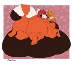 4_arms anthro belly big_belly big_breasts big_butt biped black_body bread breasts butt closed_smile croissant cupcake eating eyebrows fat_rolls female fluffy fluffy_tail food hair holding_food holding_object huge_belly huge_breasts huge_butt hyper hyper_belly hyper_breasts hyper_butt looking_at_viewer looking_back looking_back_at_viewer lying morbidly_obese mouth_closed multi_arm multi_limb multicolored_body nude obese obese_anthro obese_female on_front overweight overweight_anthro overweight_female pastry pink_nose rear_view red_body red_hair short_hair simple_background smile solo tail two_tone_body malachyte ailurid mammal red_panda 2024 hi_res