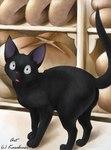 :o bakery black_body black_fur bread detailed_background fangs feral food fur looking_at_viewer male open_mouth raised_tail solo surprise tail teeth whiskers karabiner ghibli kiki's_delivery_service jiji_(kds) domestic_cat felid feline felis mammal 2005 hi_res