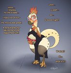 anthro avian bird bird_wyvern blush bottomwear breasts capcom clothing dialogue dress egg english_text eyewear feathers female gift glasses hi_res kulu-ya-ku legwear monster_hunter nerd semi-anthro solo stockings stuttering tail text thick_tail thick_thighs thigh_highs toby_art wide_hips