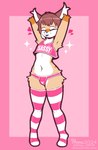 anthro biped blep brown_hair bulge clothing crop_top eyes_closed femboy fur hair hands_above_head happy heart_symbol legwear male male_anthro orange_body orange_fur panties pattern_clothing pink_clothing sassy shirt skindentation solo sparkles stretching striped_clothing stripes tan_body tan_fur thigh_highs tongue tongue_out topwear underwear white_body white_fur hima_nsfw ande_(hima_nsfw) canid canine felid feline fox hybrid lynx mammal absurd_res hi_res