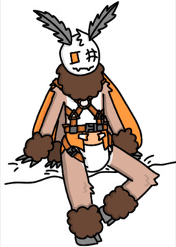 1_eye ankle_cuffs antennae_(anatomy) anthro arm_tuft arms_down body_harness buckle clothed clothing cuff_(restraint) diaper eye_scar facial_scar front_view fur harness harness_ring insect_wings male neck_tuft orange_diaper orange_harness orange_wings restraints scar simple_background sitting solo tan_body tan_fur tuft wearing_diaper white_background white_body white_fur wings wrist_tuft carverthemoth carver_(carverthemoth) arthropod insect lepidopteran moth 2025 alternate_version_at_source colored digital_drawing_(artwork) digital_media_(artwork) full-length_portrait hi_res portrait shaded
