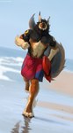 anthro balls_outline beach big_bulge biped black_body black_fur brown_body brown_fur bulge claws clothed clothing detailed_bulge digitigrade fangs fur genital_outline gold_(metal) gold_tooth huge_bulge hyper looking_at_viewer lycanfolf male multicolored_body multicolored_fur muscular muscular_anthro muscular_male outside paws running running_towards_viewer seaside sheath_outline solo swimming_trunks swimwear tail teeth toe_claws topless topless_anthro topless_male white_body white_fur totesfleisch8 baywatch mythology bayzan canid canine canis domestic_dog german_shepherd herding_dog hybrid mammal mythological_canine mythological_creature pastoral_dog were werecanid werecanine werewolf wolfdog 2022 digital_media_(artwork) hi_res