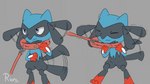 anthro bdsm blush blush_lines bound collar collar_pull male solo submissive tail tail_motion tailwag rioni nintendo pokemon fan_character zorio generation_4_pokemon pokemon_(species) riolu 16:9 4k absurd_res hi_res widescreen