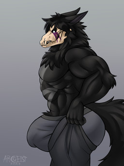 animal_genitalia anthro balls big_balls big_penis black_hair black_tail bone bottomwear bottomwear_pull bulge chest_tuft claws clothing clothing_pull fluffy fluffy_chest fluffy_tail fur fur_markings genitals grey_body grey_fur hair huge_balls huge_penis lightning_bolt long_hair long_tail male markings muscular muscular_arms muscular_chest muscular_male muscular_thighs nails neck_tuft nude pants pants_pull pawpads paws penis purple_penis robe sheath skull skull_head solo tail tight_bottomwear tight_clothing tight_pants tuft wardrobe_malfunction arcgeist scp_foundation tight_pants_(meme) mosley_(mos_ley) scp-1471-a canid canine malo mammal 2023 3:4 absurd_res hi_res meme