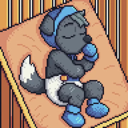 anthro baby black_hair blue_bonnet blue_booties blue_clothing blue_handwear blue_mittens bonnet booties clothed clothing crib diaper diaper_only dipstick_tail eyes_closed feces fur grey_body grey_fur hair handwear headgear headwear lying male markings mittens on_side pooping sleep_pooping sleeping soiled_diaper soiling soiling_diaper solo sucking tail tail_markings thumb_suck topless unclean_diaper used_diaper using_diaper wearing_diaper young olivez jimmy_wuffster canid canine canis mammal wolf 1:1 animated digital_media_(artwork) no_sound pixel_(artwork) pixel_animation short_playtime webm