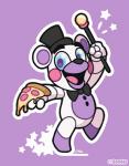 bow_(feature) bow_tie button_(fastener) clothing food hat headgear headwear machine pizza star top_hat oomles five_nights_at_freddy's freddy_fazbear's_pizzeria_simulator scottgames helpy_(fnaf) animatronic bear mammal robot 2018 digital_media_(artwork)