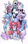 anthro group machine puppet blasticheart_(artist) five_nights_at_freddy's scottgames sister_location ballora_(fnafsl) bidybab_(fnafsl) circus_baby_(fnaf) ennard_(fnafsl) funtime_foxy_(fnaf) funtime_freddy_(fnafsl) minireena_(fnafsl) puppet_bonnie_(fnafsl) animatronic bear canid canine fox humanoid mammal robot 2016 hi_res watermark