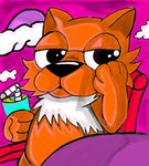 abstract_background anthro beverage chest_tuft fantasy fur furniture glistening glistening_eyes half-closed_eyes liquid looking_at_viewer male moon narrowed_eyes night orange_body orange_fur sitting solo tuft jaythefox333 jay_(jaythefox333) canid canine fox mammal absurd_res hi_res smaller_version_at_source