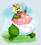 belly big_belly claws clothed clothing curvy_figure diaper eyewear flower glasses hat headgear headwear huge_belly hyper hyper_belly male not_furry obese obese_male overweight overweight_male plant red_claws simple_background solo straw_hat sunglasses thick_thighs featherhead undertale undertale_(series) flowey_the_flower elemental_creature flora_fauna 2018 digital_media_(artwork) hi_res