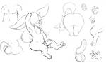 anus balls big_butt big_ears butt fur genitals looking_at_viewer male nipples paws penis simple_background sitting solo teeth tongue fennephilim_fox tagger_fox canid canine fennec_fox fox mammal true_fox 5:3 black_and_white hi_res line_art monochrome sketch_page