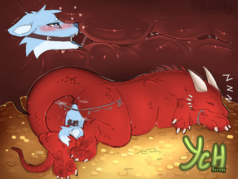 2_horns ambiguous/ambiguous ambiguous_gender ambiguous_penetrated ambiguous_penetrating ambiguous_penetrating_ambiguous ambiguous_penetrating_feral anal anal_penetration anal_vore anthro anthro_on_feral anthro_penetrating anthro_penetrating_feral anus arms_tied arms_tied_behind_back bestiality blue_body blue_fur bound bracelet claws coin collar dipstick_tail duo eyes_closed facial_spikes feral feral_penetrated fur gag gold_(metal) gold_coin head_in_anus head_in_ass heart_eyes heart_symbol horn internal internal_anal jaw_spikes jewelry markings pawpads penetration pile_of_gold puffy_anus quadruped raised_tail red_anus red_body red_pawpads red_scales restrained ring_gag scales sex sleeping sound_effects spikes spikes_(anatomy) tail tail_markings vore vowelless vowelless_sound_effect white_body white_claws white_fur white_horn white_tail_tip zzz rorokykyroi mythology canid canine dragon mammal mythological_creature mythological_scalie scalie digital_drawing_(artwork) digital_media_(artwork) hi_res watermark