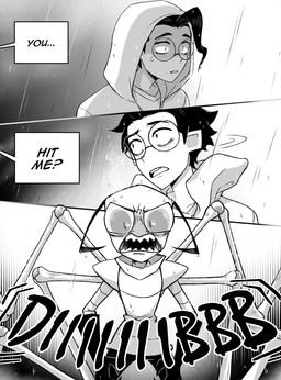 aged_up ahoge bald black_hair clothed clothing dialogue duo eyewear hair male not_furry open_mouth raining speech_bubble text topwear inimoose invader_zim nickelodeon dib_membrane zim_(invader_zim) alien alien_humanoid human humanoid irken mammal comic digital_media_(artwork) english_text hi_res monochrome