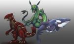 ambiguous_gender claws feral group legendary_trio open_mouth orange_eyes realistic spikes tail teeth trio weather_trio yaj_leaf mythology nintendo pokemon cetacean dragon generation_3_pokemon groudon kyogre legendary_pokemon mammal marine mythological_creature mythological_scalie pokemon_(species) rayquaza scalie 5:3