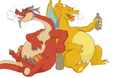 3_toes 4_fingers alcohol anthro belly beverage big_belly bottle bottom_heavy bubble burping claws container drunk duo facial_hair fangs featureless_crotch feet finger_claws fingers goatee hand_on_belly holding_bottle holding_container holding_object long_neck male membrane_(anatomy) membranous_wings nipples non-mammal_nipples open_mouth orange_body orange_skin overweight overweight_anthro overweight_male simple_background substance_intoxication tail tailbutt tapering_tail teeth thick_tail toe_claws toes tongue tongue_out white_background wide_crotch wings canson mythology nintendo pokemon the_legend_of_zelda wind_waker valoo charizard dragon generation_1_pokemon mythological_creature mythological_scalie pokemon_(species) reptile scalie 2012 crossover digital_drawing_(artwork) digital_media_(artwork)