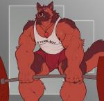 2018 abs absurd_res anthro barbell biceps big_muscles black_nipples bodily_fluids bottomwear brown_body brown_fur bulge canid canine canis clothing deadlift domestic_dog english_text exercise facial_piercing fangs fur german_shepherd hair herding_dog hi_res madcow100 male mammal multicolored_body multicolored_fur muscular muscular_anthro muscular_male nightterror nipples nose_piercing nose_ring pastoral_dog piercing ring_piercing shirt shorts solo sweat tank_top teeth text text_on_clothing text_on_shirt text_on_topwear topwear two_tone_body two_tone_fur vein veiny_muscles von_(madcow100) weightlifting whistle_(object) workout