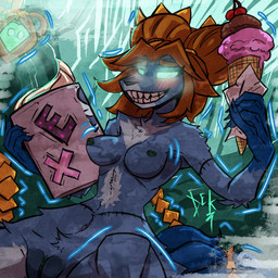 anthro breasts chain dessert female food ice_cream nude nude_anthro solo destruteka naroicha_(destruteka) canid canine fontozzio_anima mammal 1:1 digital_media_(artwork)